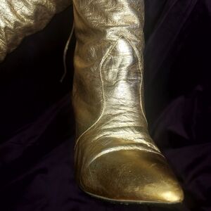Gorgeous Vintage Gold Real Leather Boots size 9 Frederick's of Hollywood 1992